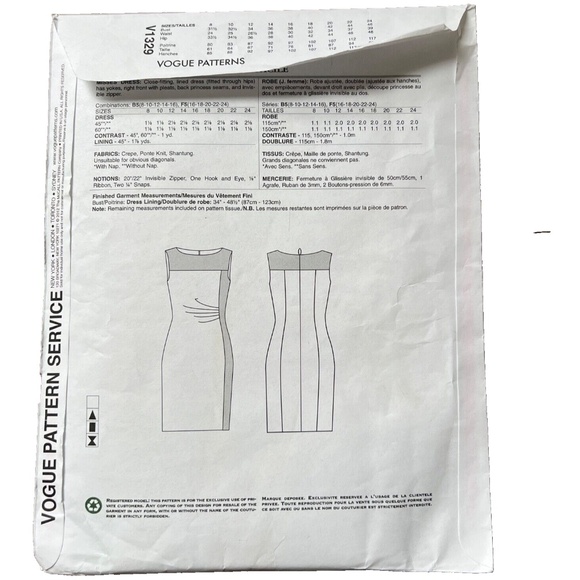 Vogue V1329 Plus Size  Dress 16 18 20 22 24 Kay Unger Sewing Pattern Designer - Picture 3 of 4